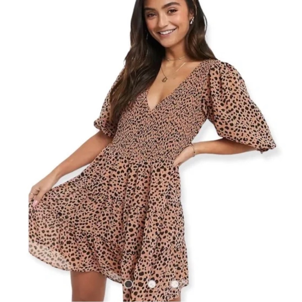 ASOS design shirred mini tiered smock dress with v neck in polka dot